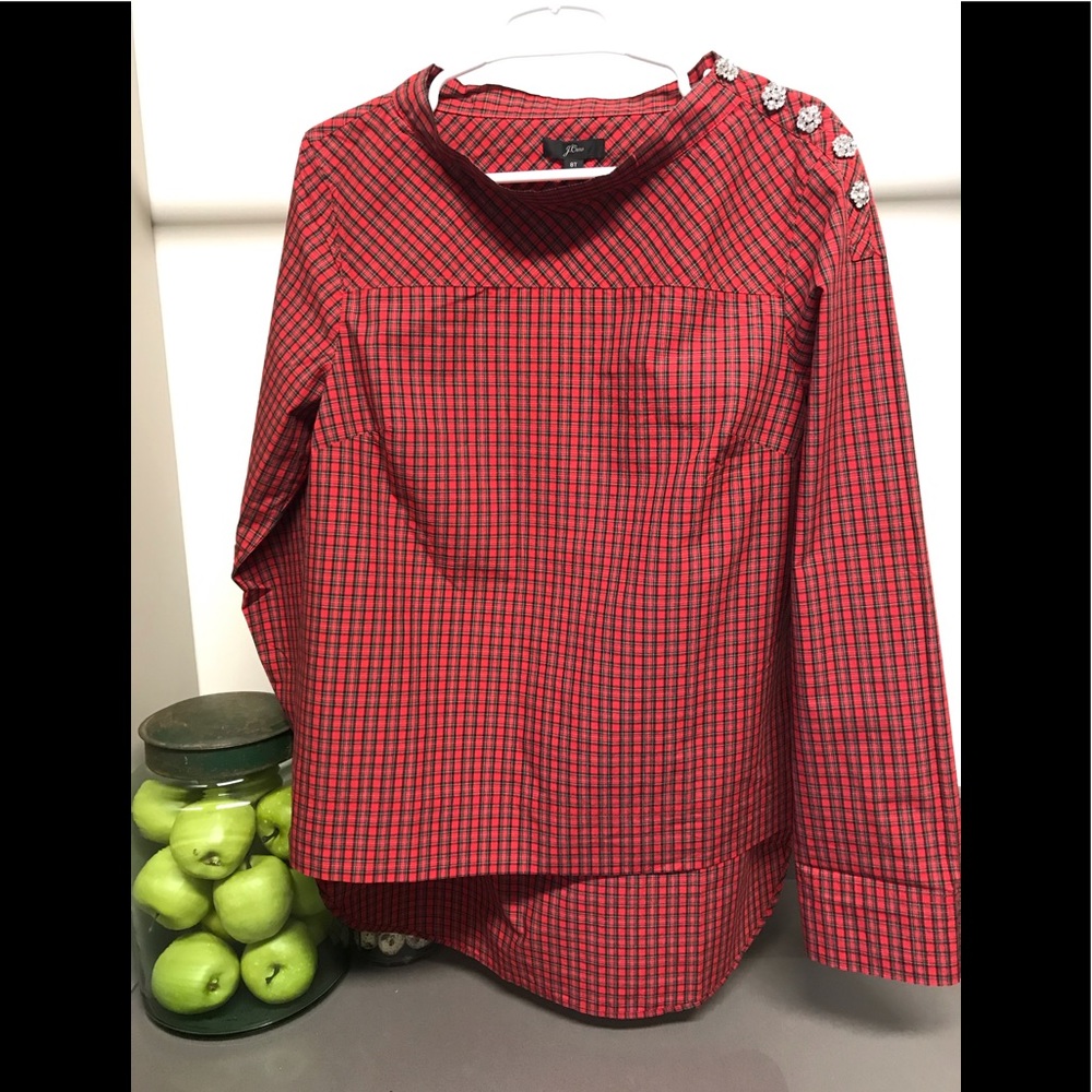 JCrew embellished shoulder boatneck blouse